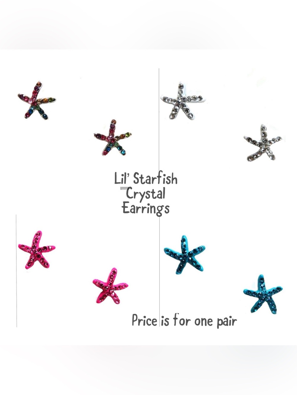 Little Crystal Starfish Stud Earrings,NWT-Your choice of color